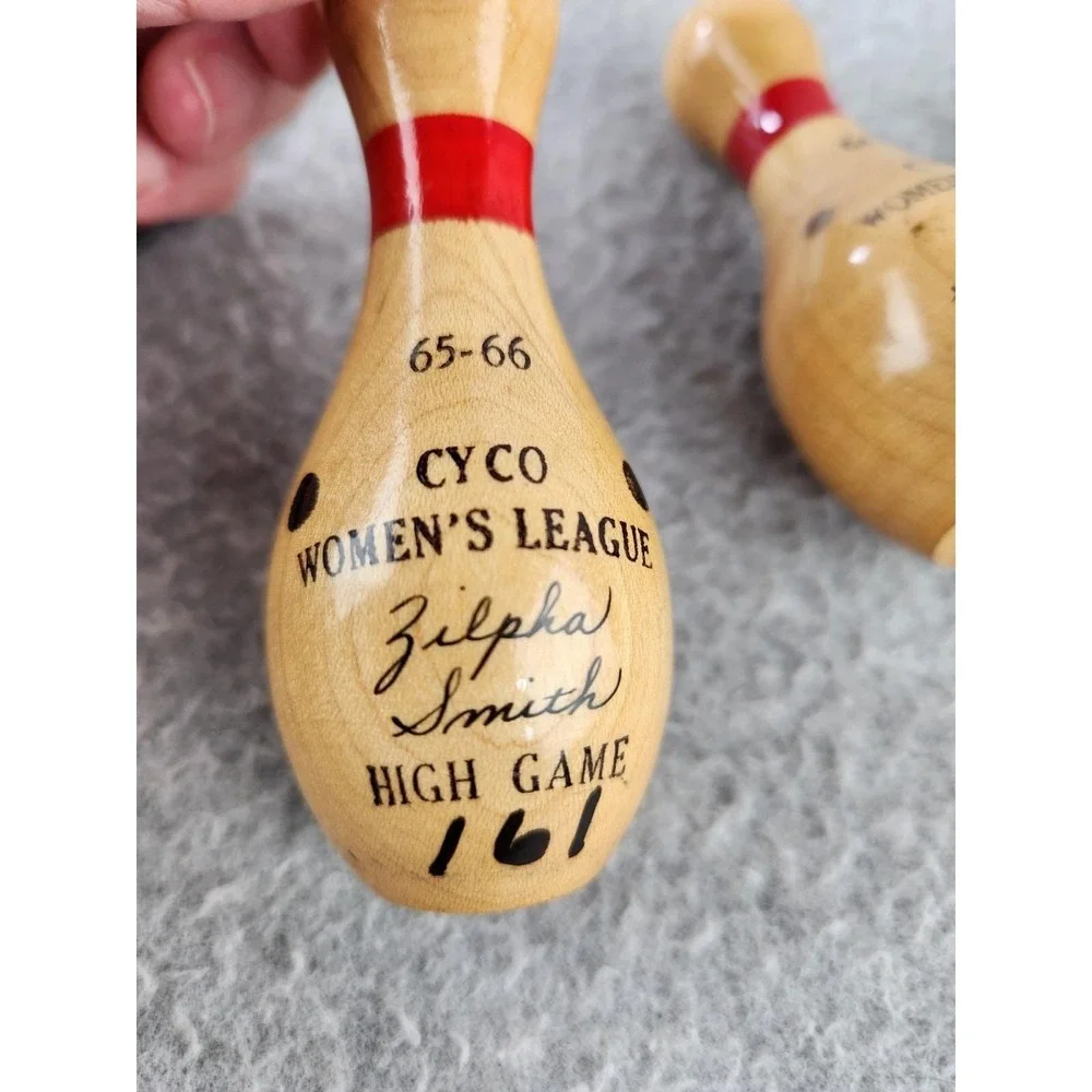 Vintage Miniature Wood lacquered 4 inch bowling pin Trophy League 1960s Pins Lot